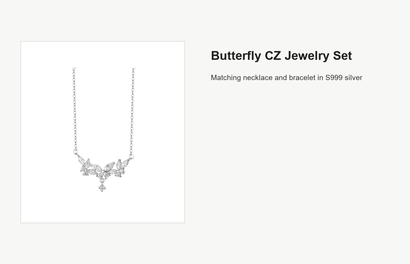 S999 Silver Butterfly CZ Necklace and Bracelet Set detail image