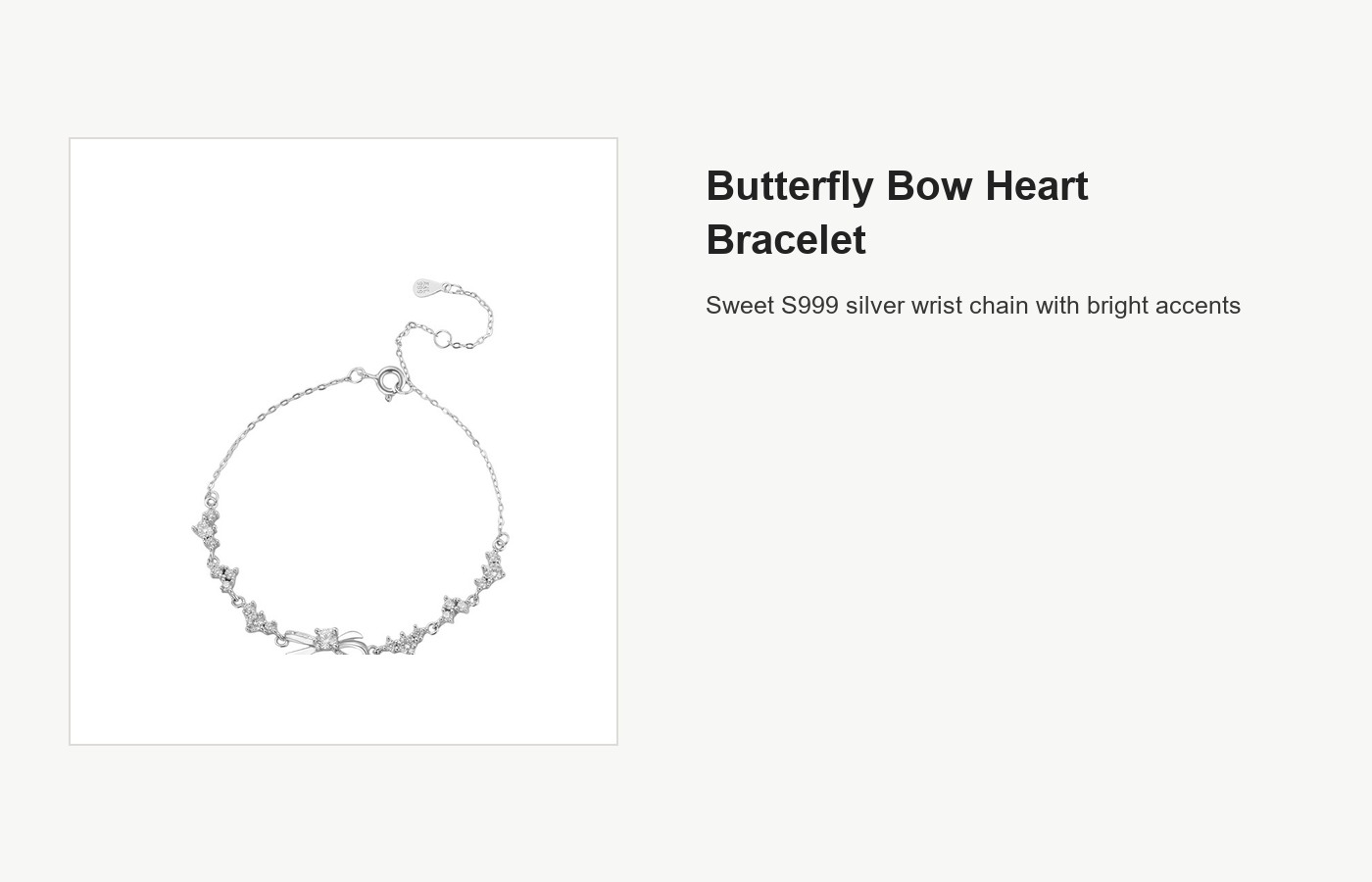 S999 Silver Butterfly Bow CZ Heart Bracelet for Women detail image