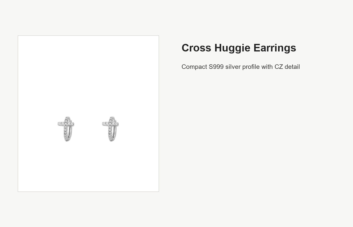 S999 Silver Cross Huggie Earrings with CZ Details detail image
