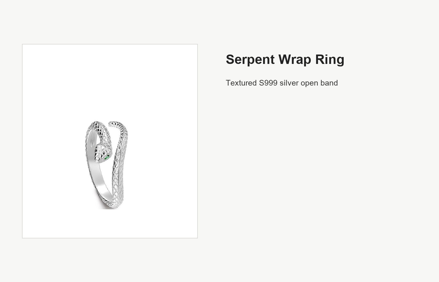S999 Silver Serpent Wrap Ring with Textured Open Band detail image