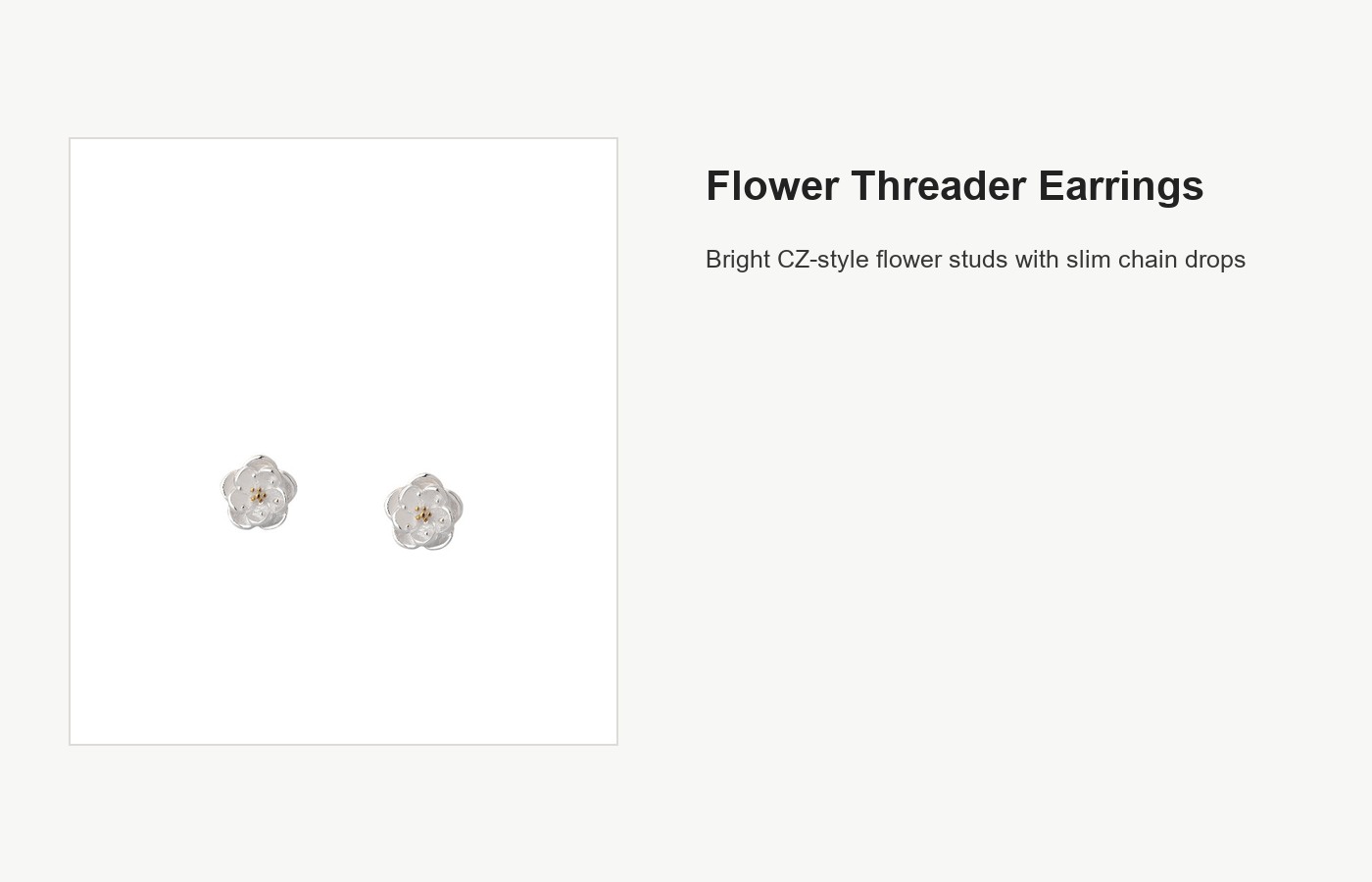S999 Silver Flower Threader Earrings with CZ-Style Studs detail image