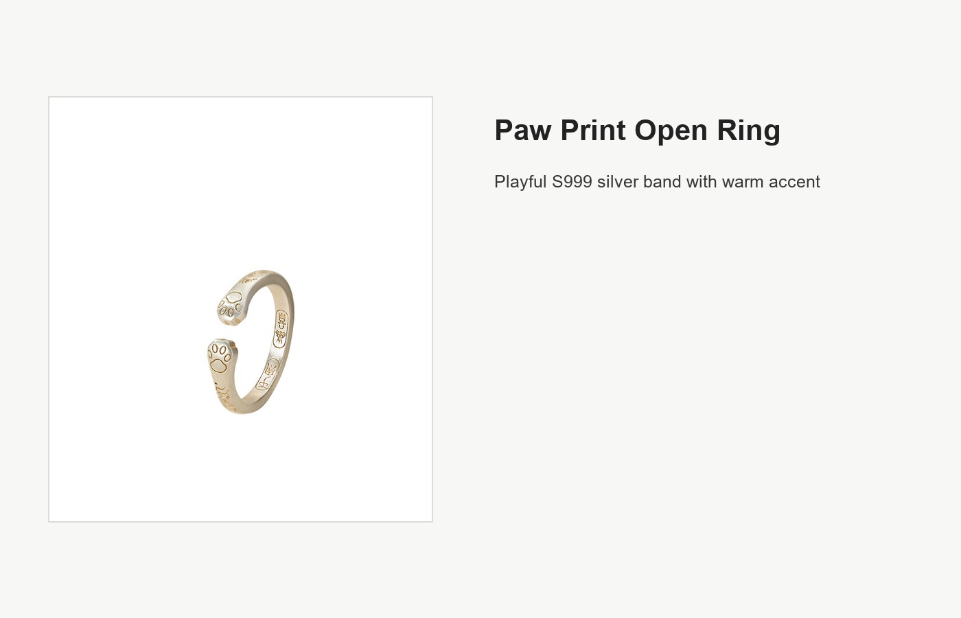S999 Silver Paw Print Open Ring with Gold Accent detail image