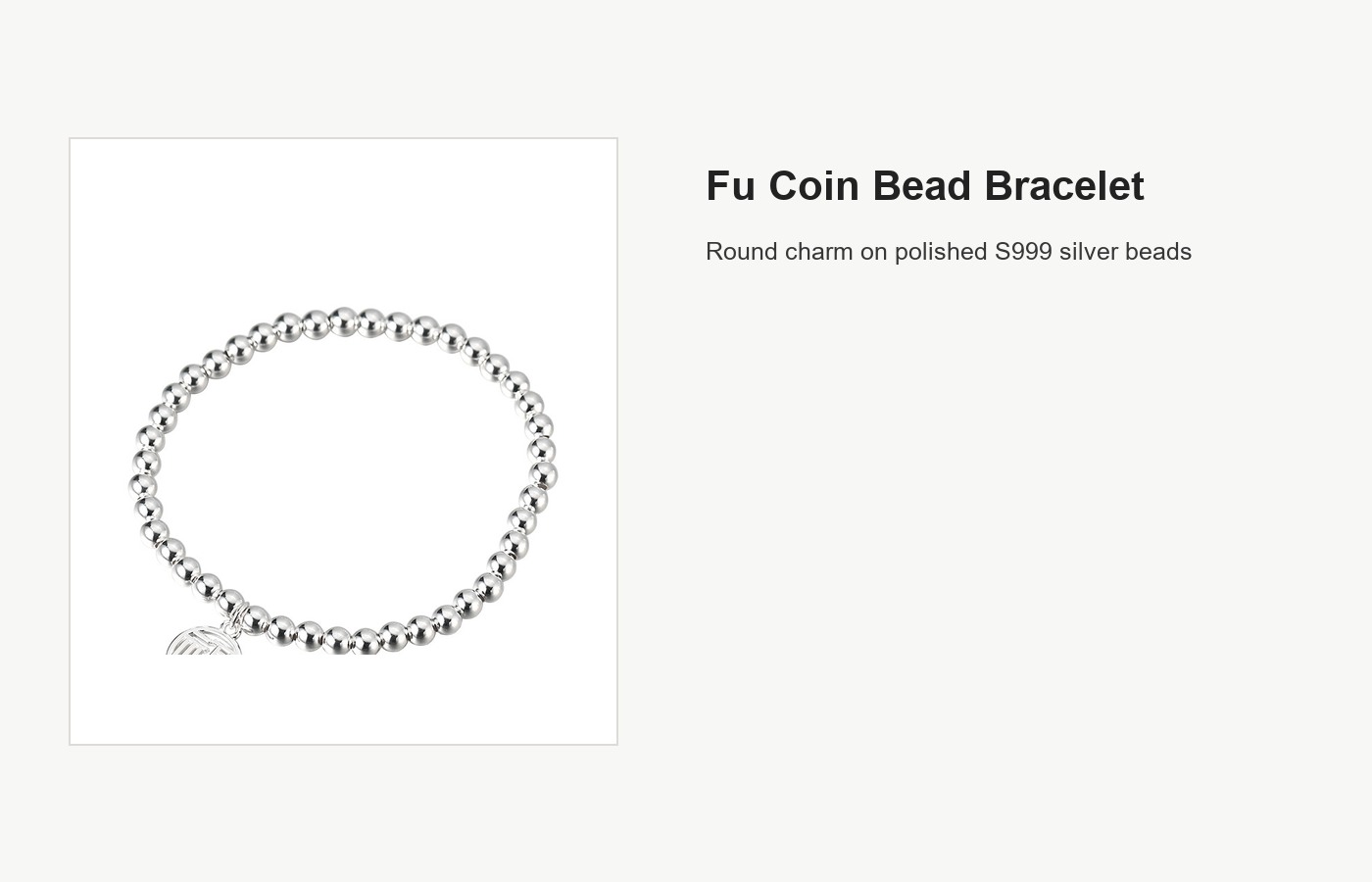 S999 Silver Fu Coin Bead Bracelet with Round Charm detail image