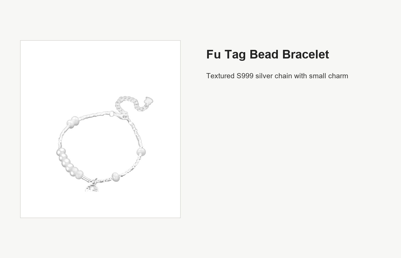 S999 Silver Fu Tag Bead Bracelet with Textured Chain detail image