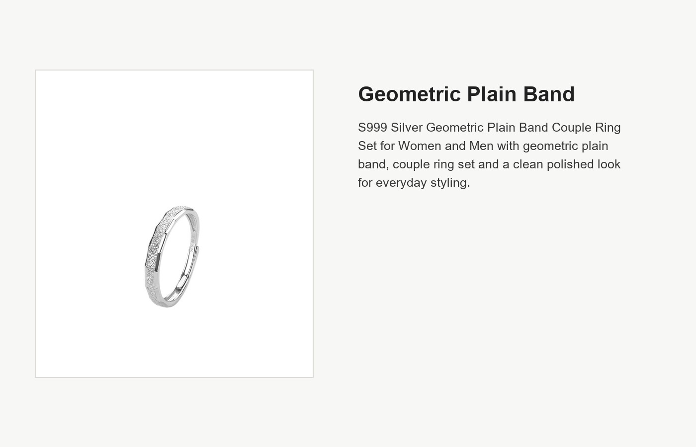 S999 Silver Geometric Plain Band Couple Ring Set for Women and Men detail image