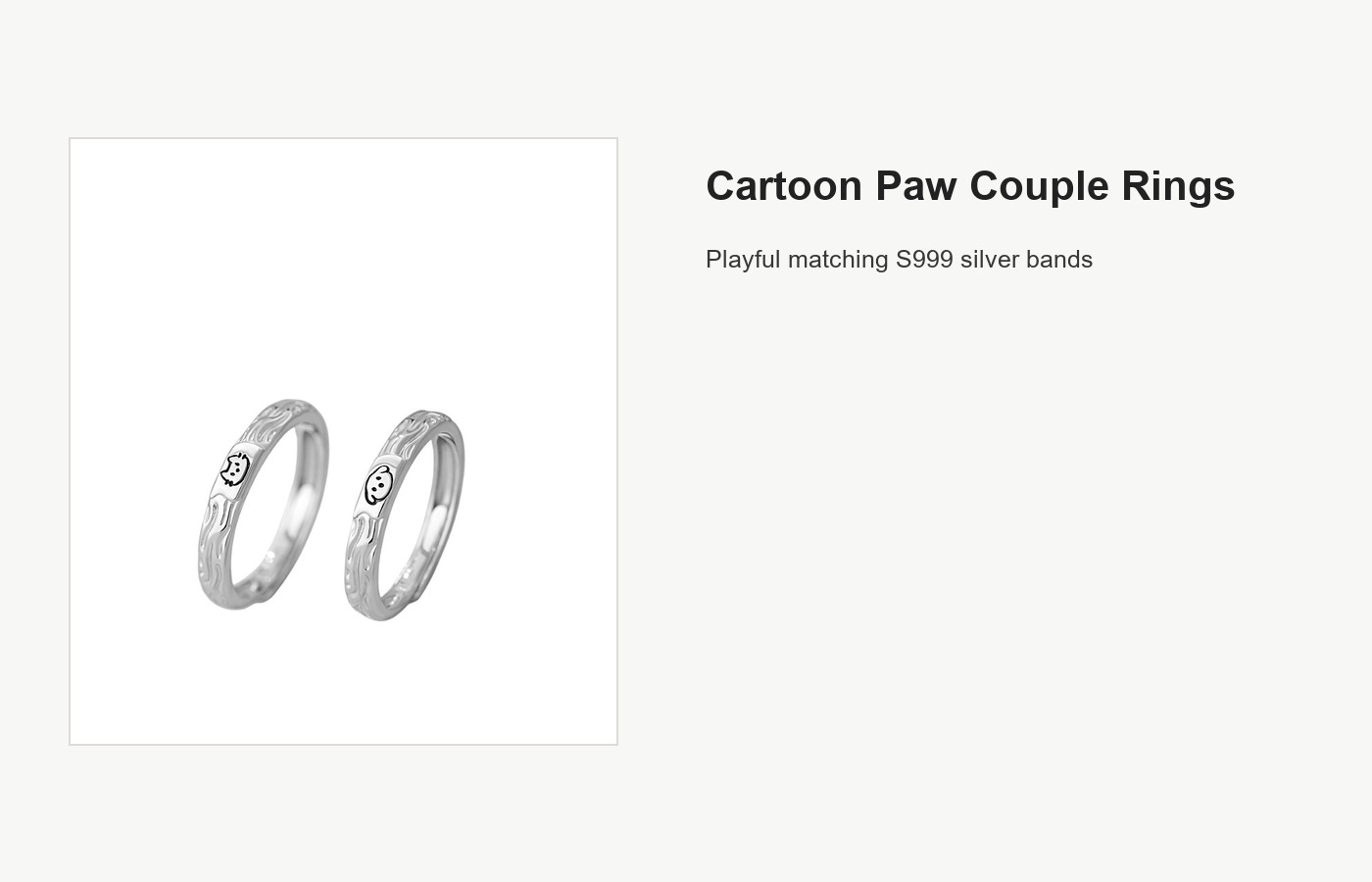 S999 Silver Cartoon Couple Ring Set with Paw Detail detail image