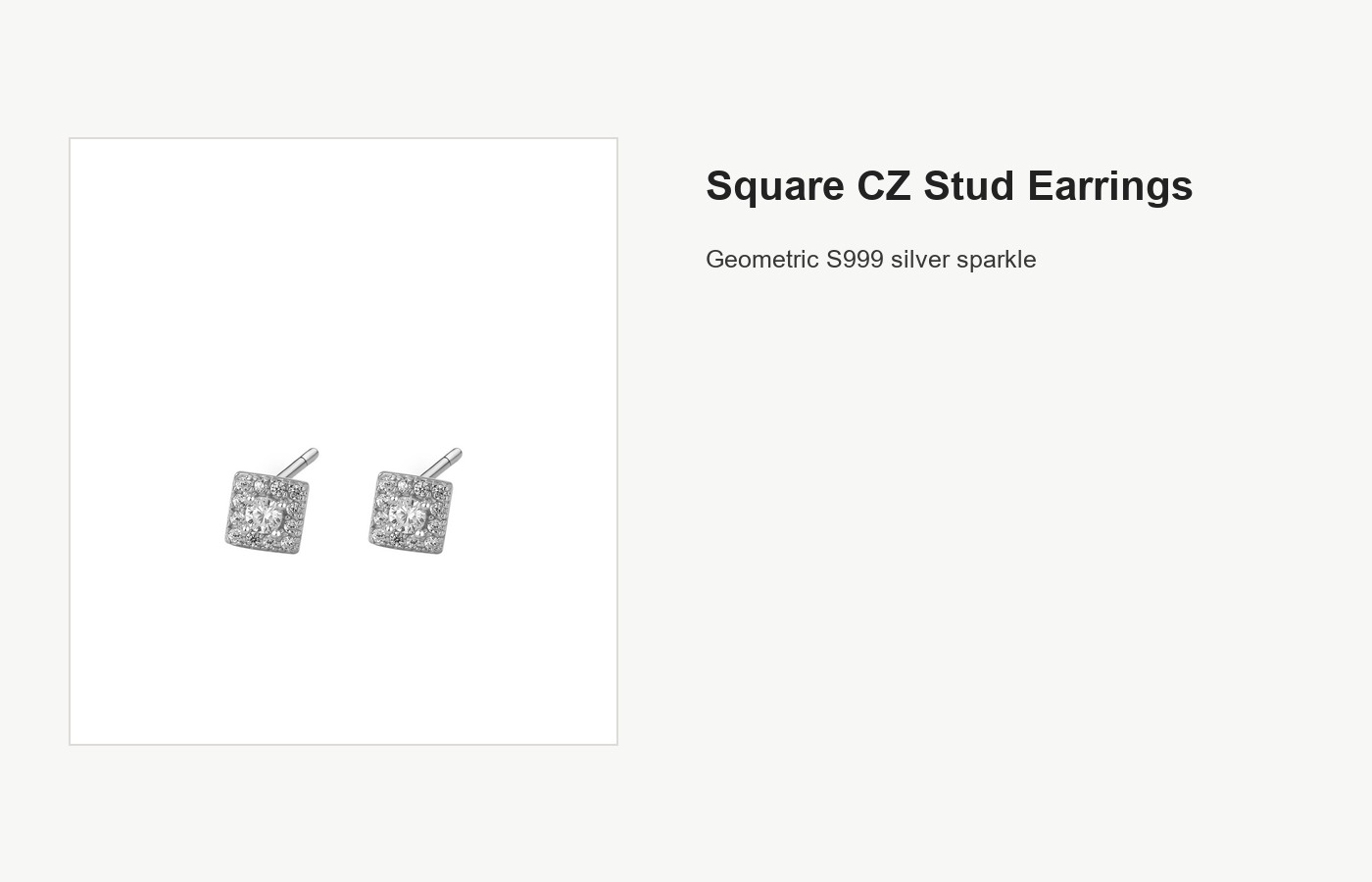 S999 Silver Square CZ Stud Earrings for Women detail image
