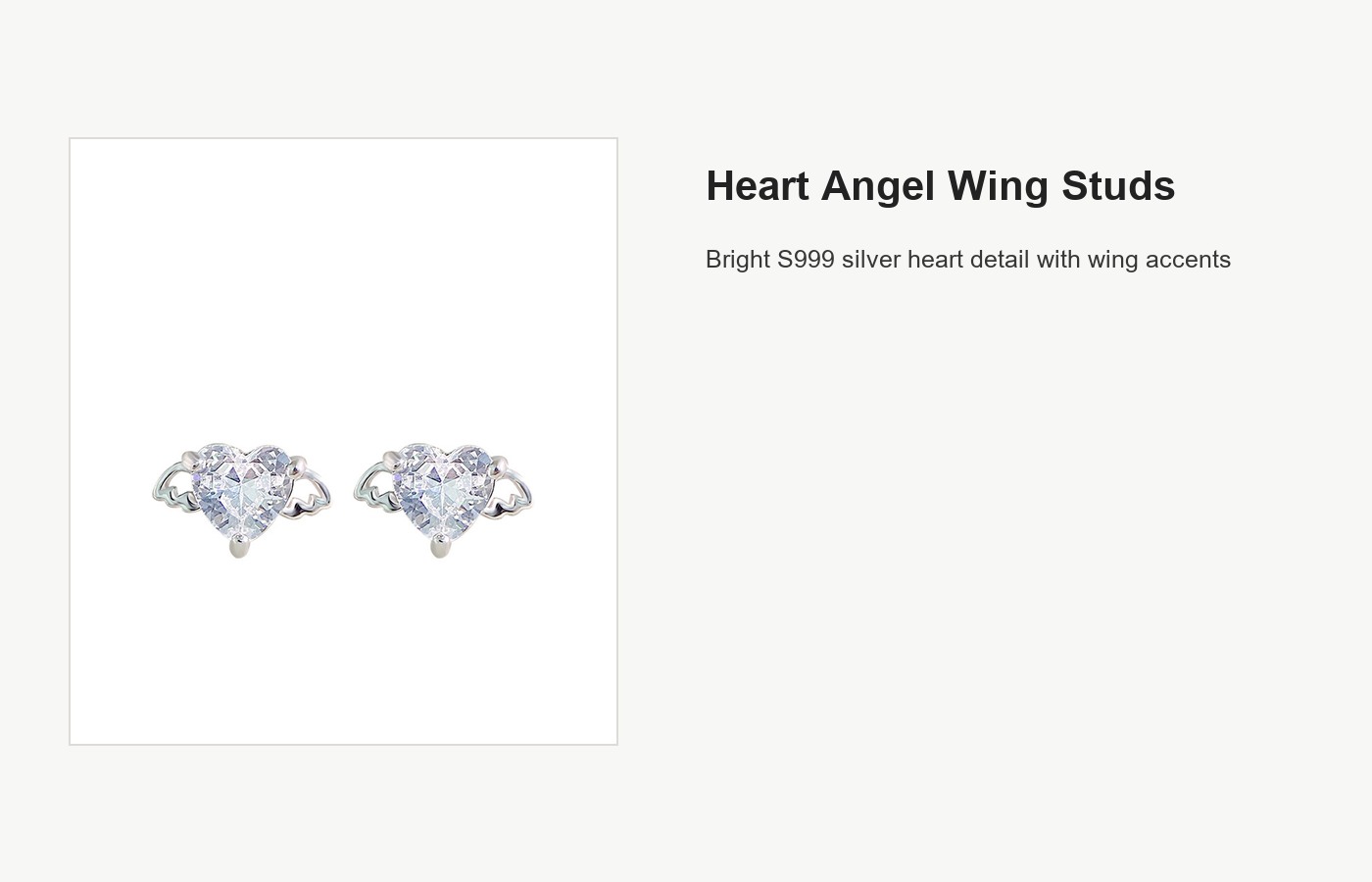 S999 Silver Heart Angel Wing Stud Earrings for Women detail image