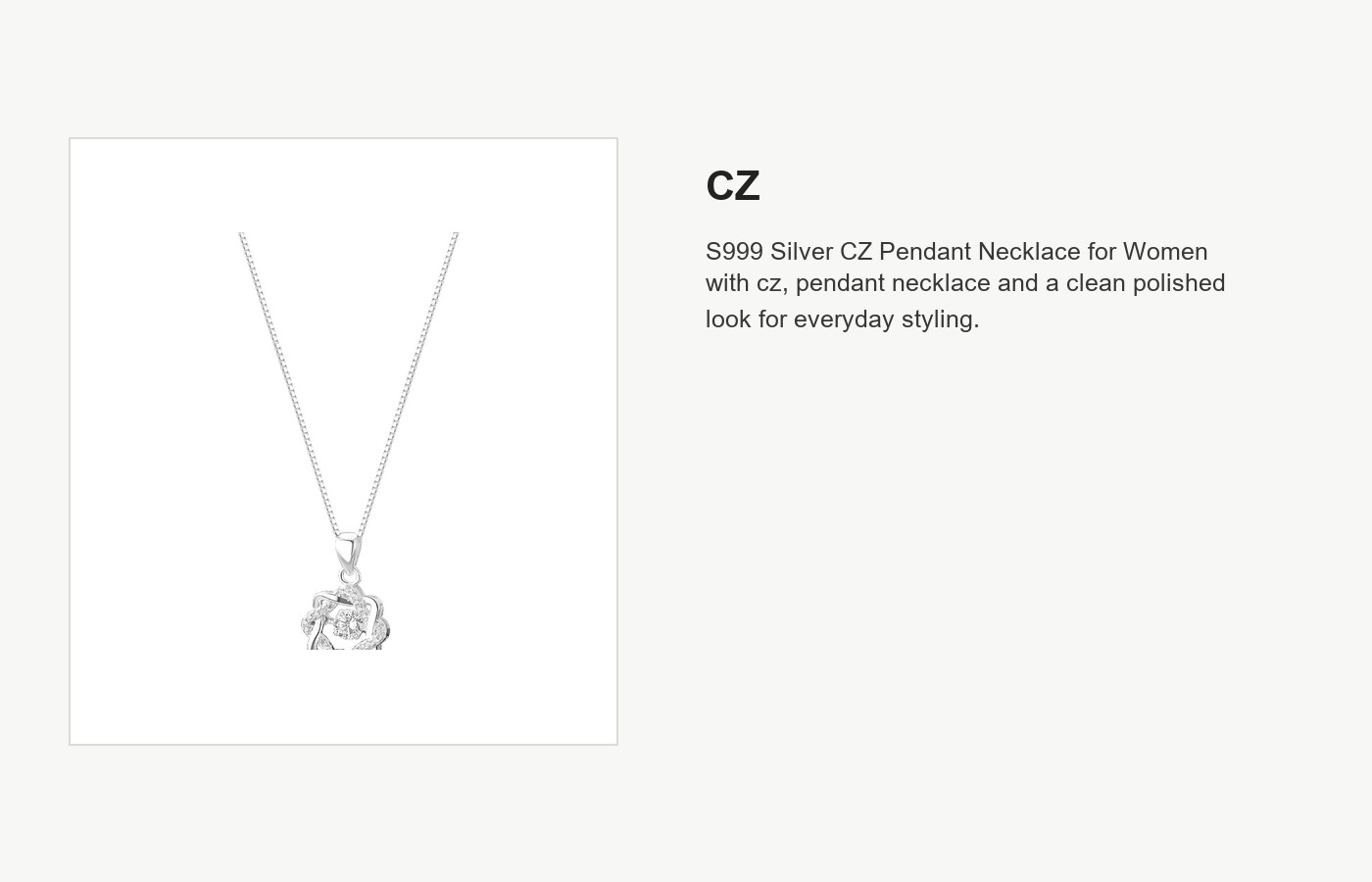 S999 Silver CZ Pendant Necklace for Women detail image