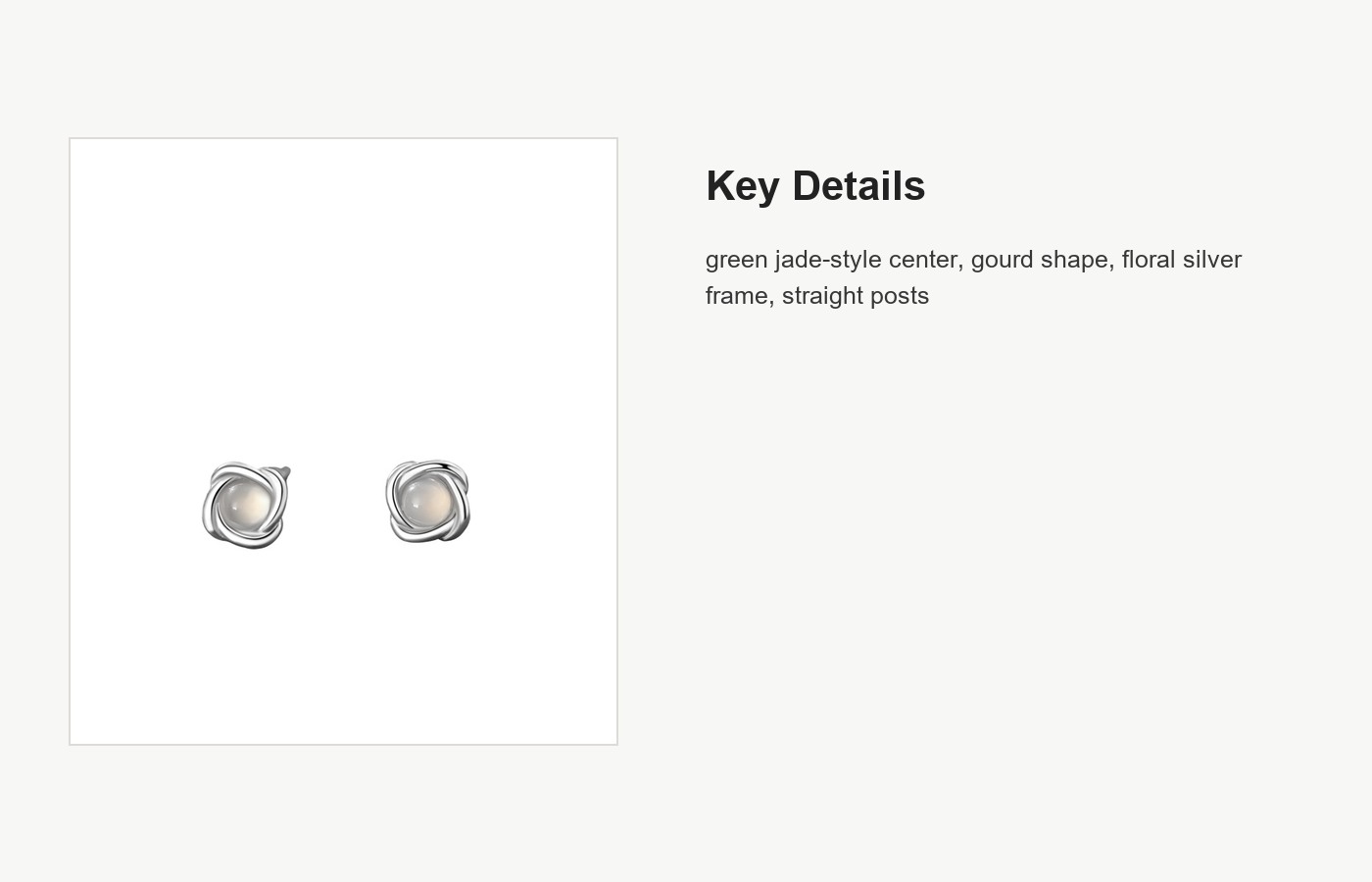 S999 Silver Jade Gourd Stud Earrings with Floral Frame detail image