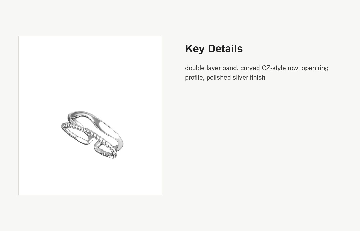 S999 Silver Double Layer Open Ring with CZ Curve detail image