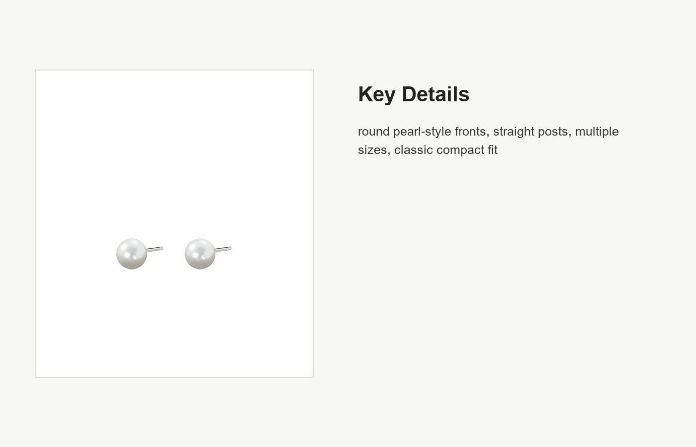 S999 Silver Pearl Stud Earrings, Multiple Size Options detail image