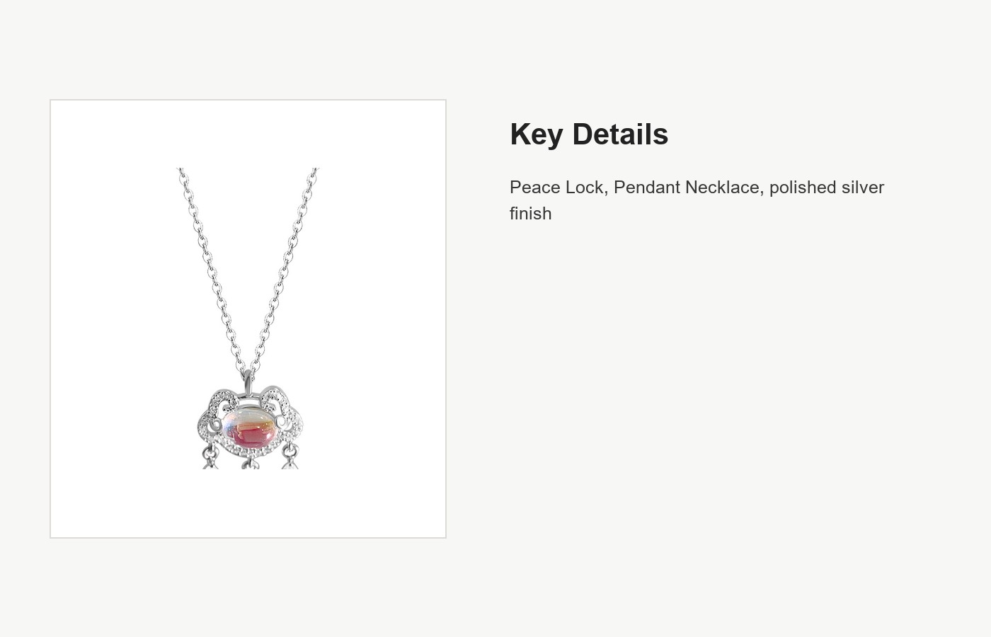 S999 Silver Peace Lock Pendant Necklace for Women detail image