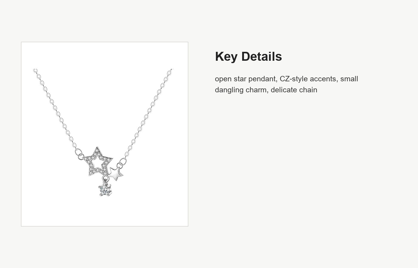 S999 Silver Open Star CZ Pendant Necklace for Women detail image