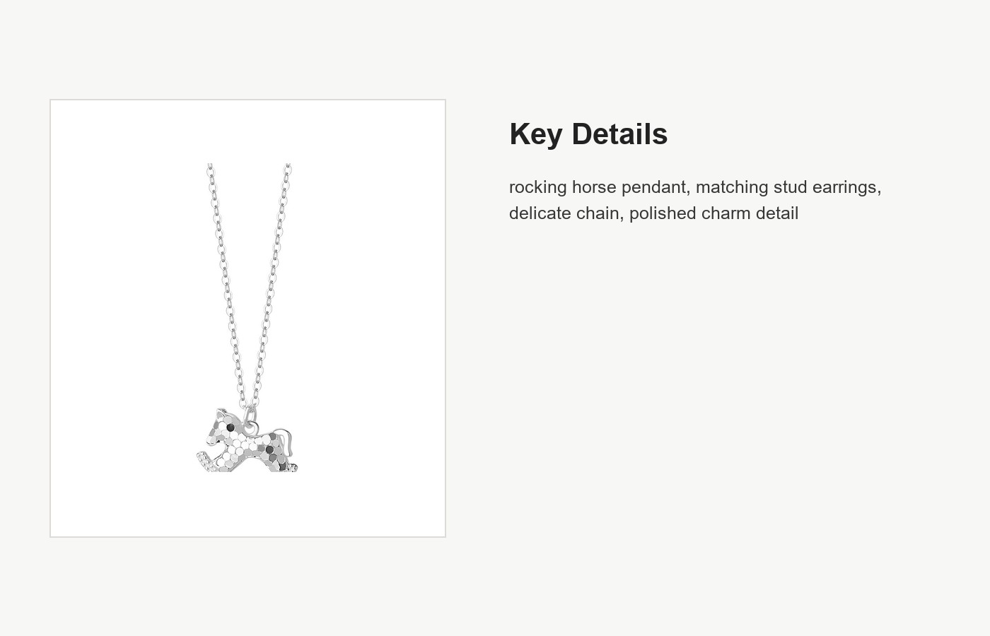 S999 Silver Rocking Horse Pendant Necklace and Earrings Set detail image