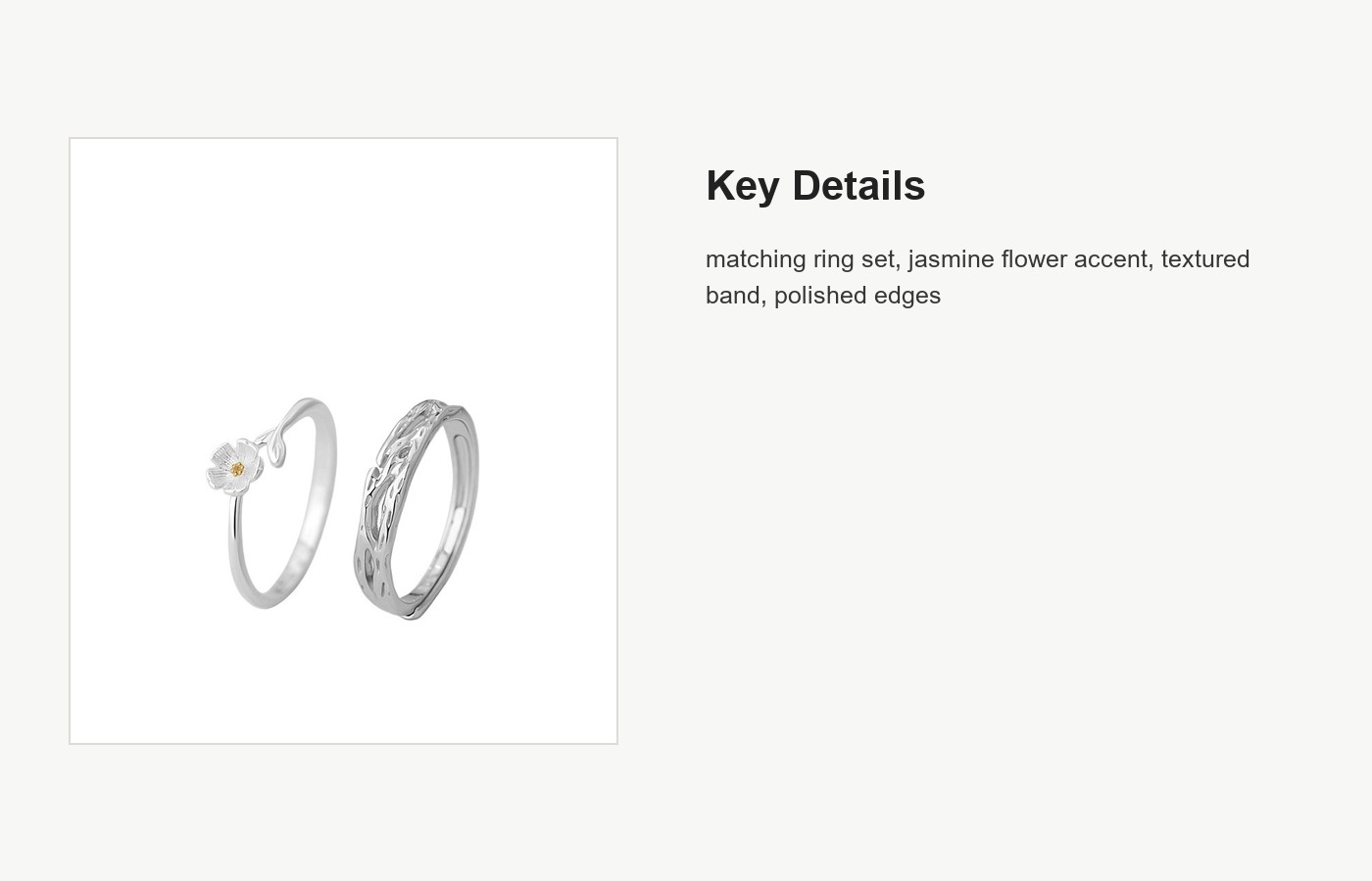 S999 Silver Jasmine Flower Couple Ring Set detail image