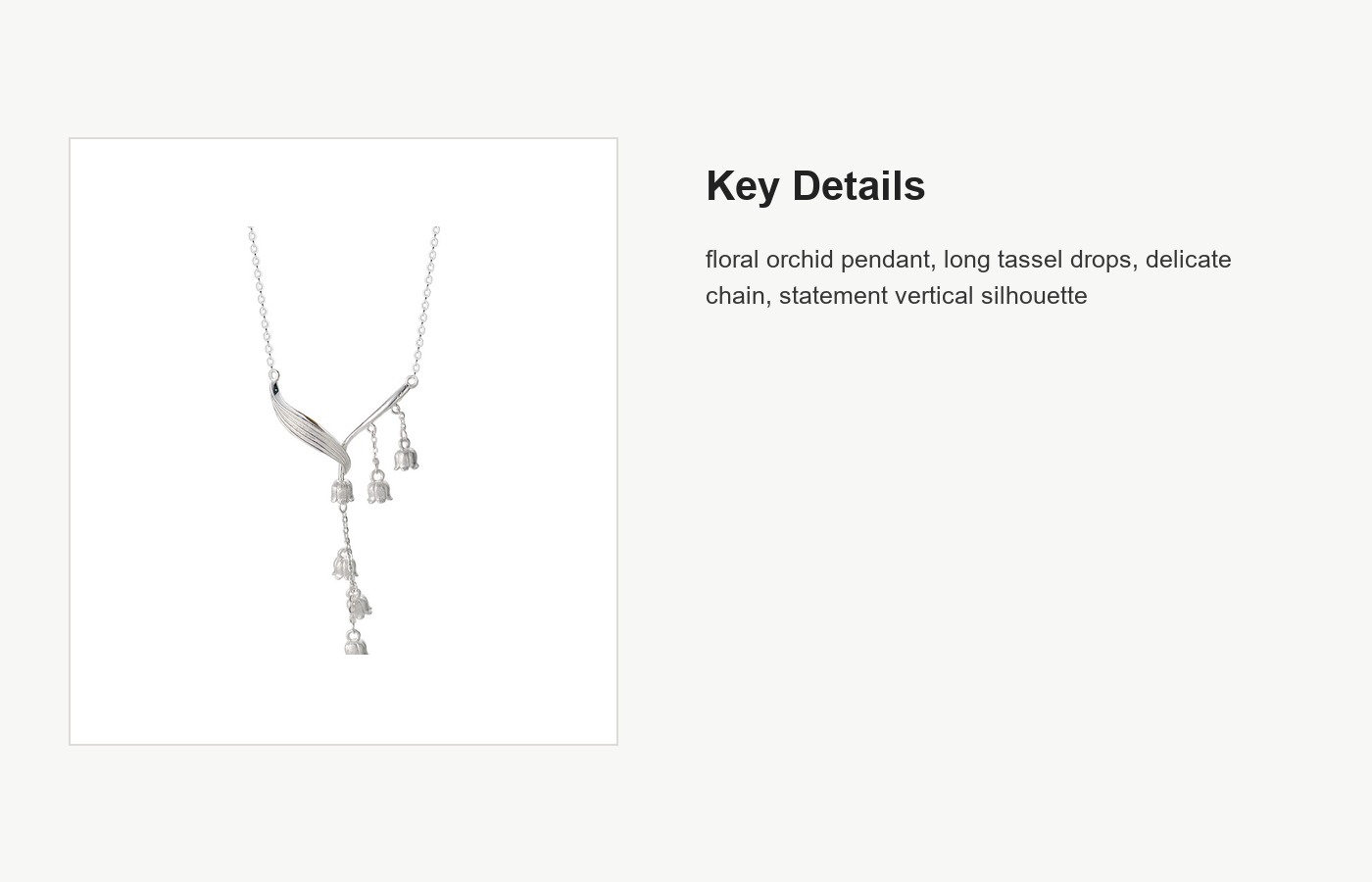 S999 Silver Bell Orchid Tassel Pendant Necklace detail image