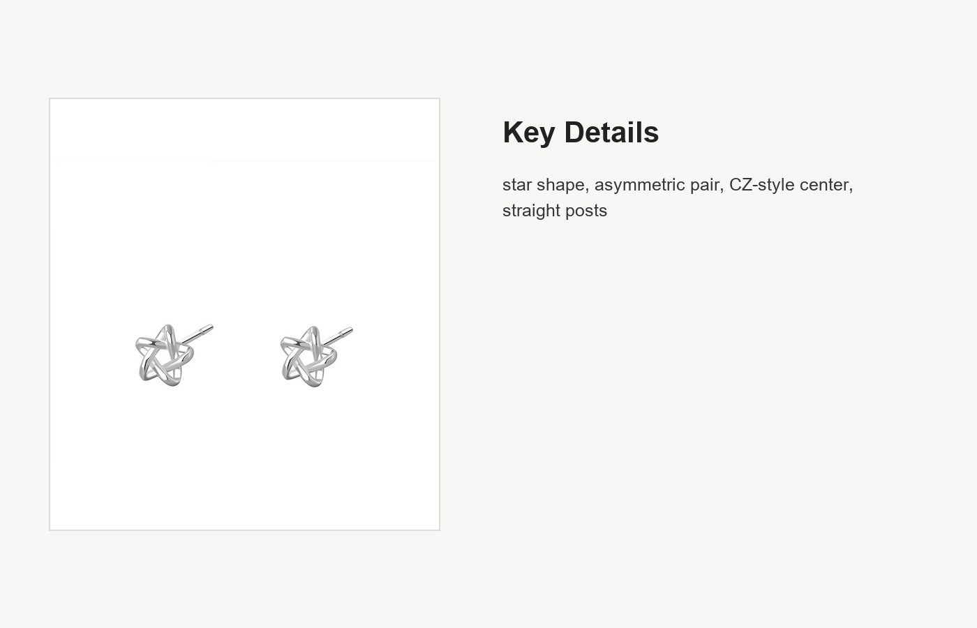 S999 Silver Asymmetric Star Stud Earrings for Women detail image