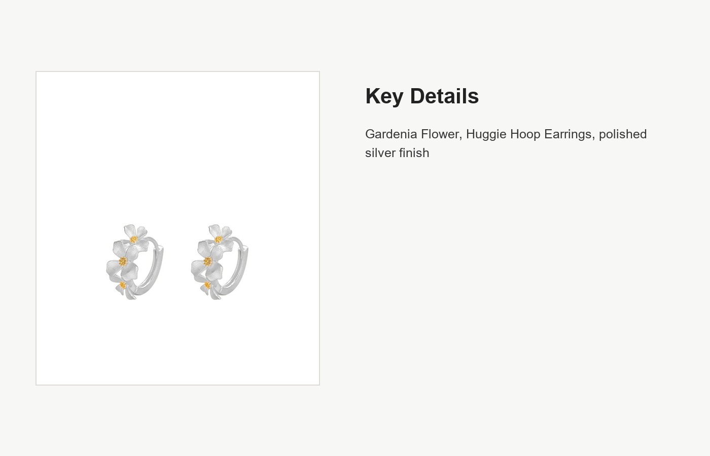 S999 Silver Gardenia Flower Huggie Hoop Earrings for Women detail image