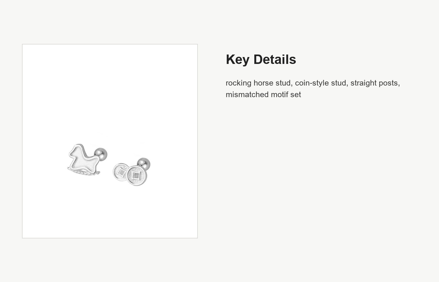 S999 Silver Rocking Horse and Coin Stud Earrings Set detail image
