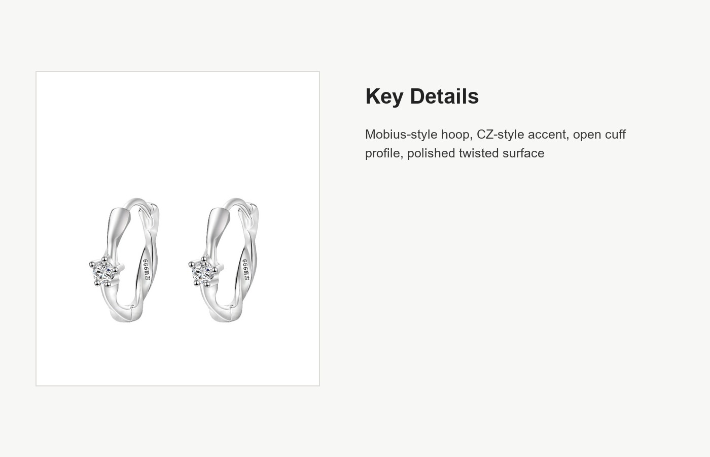 S999 Silver CZ Mobius Hoop Ear Cuffs for Women detail image