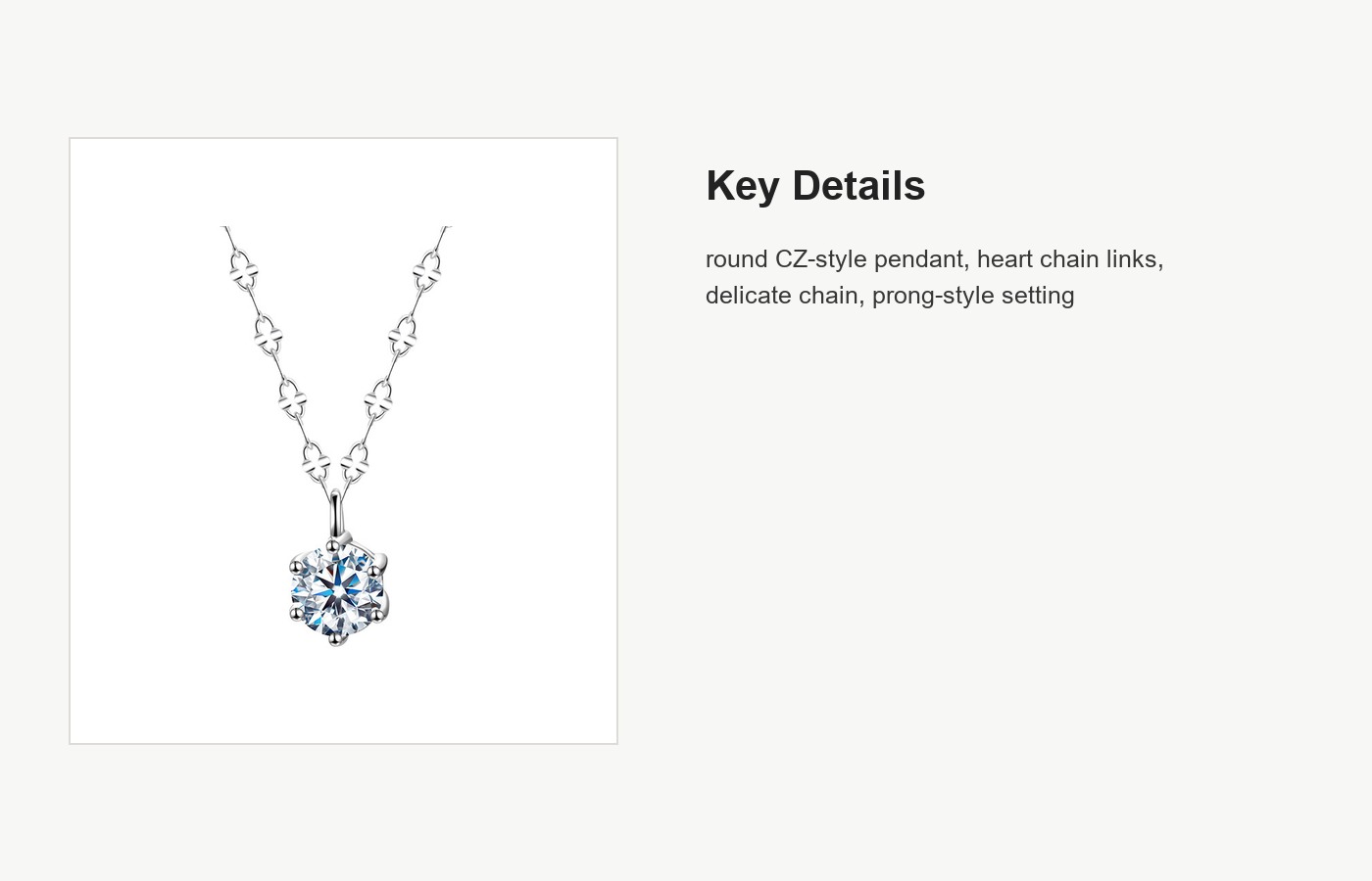 S999 Silver CZ Pendant Necklace with Heart Chain Detail detail image