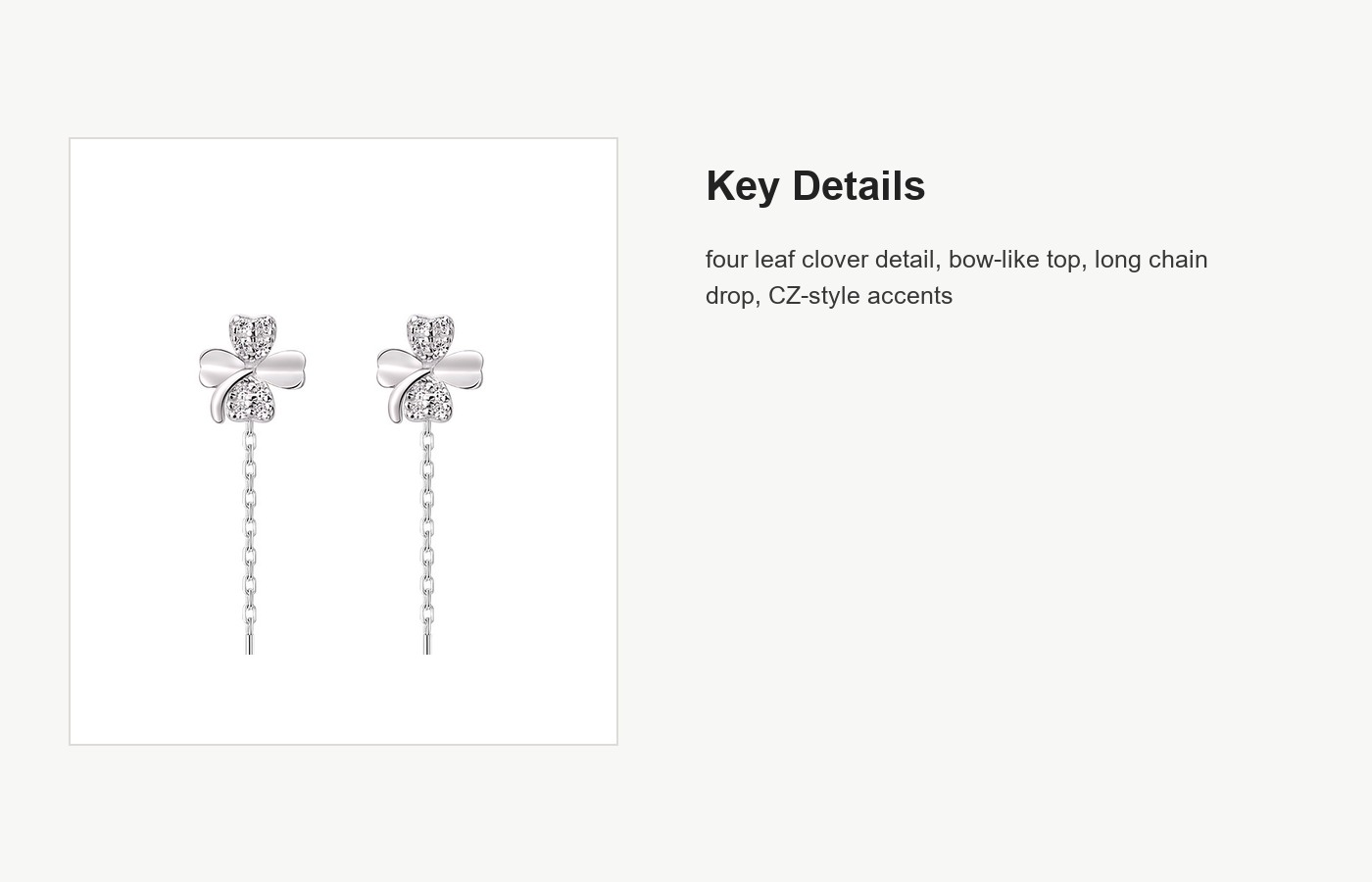 S999 Silver Four Leaf Clover Long Threader Earrings detail image