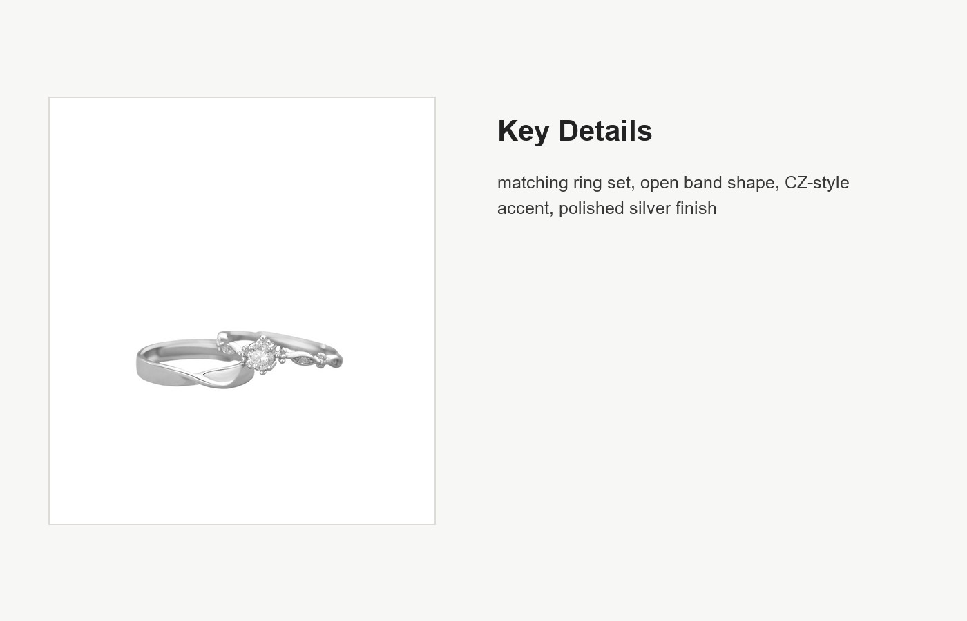 S999 Silver CZ Couple Ring Set with Minimal Open Bands detail image