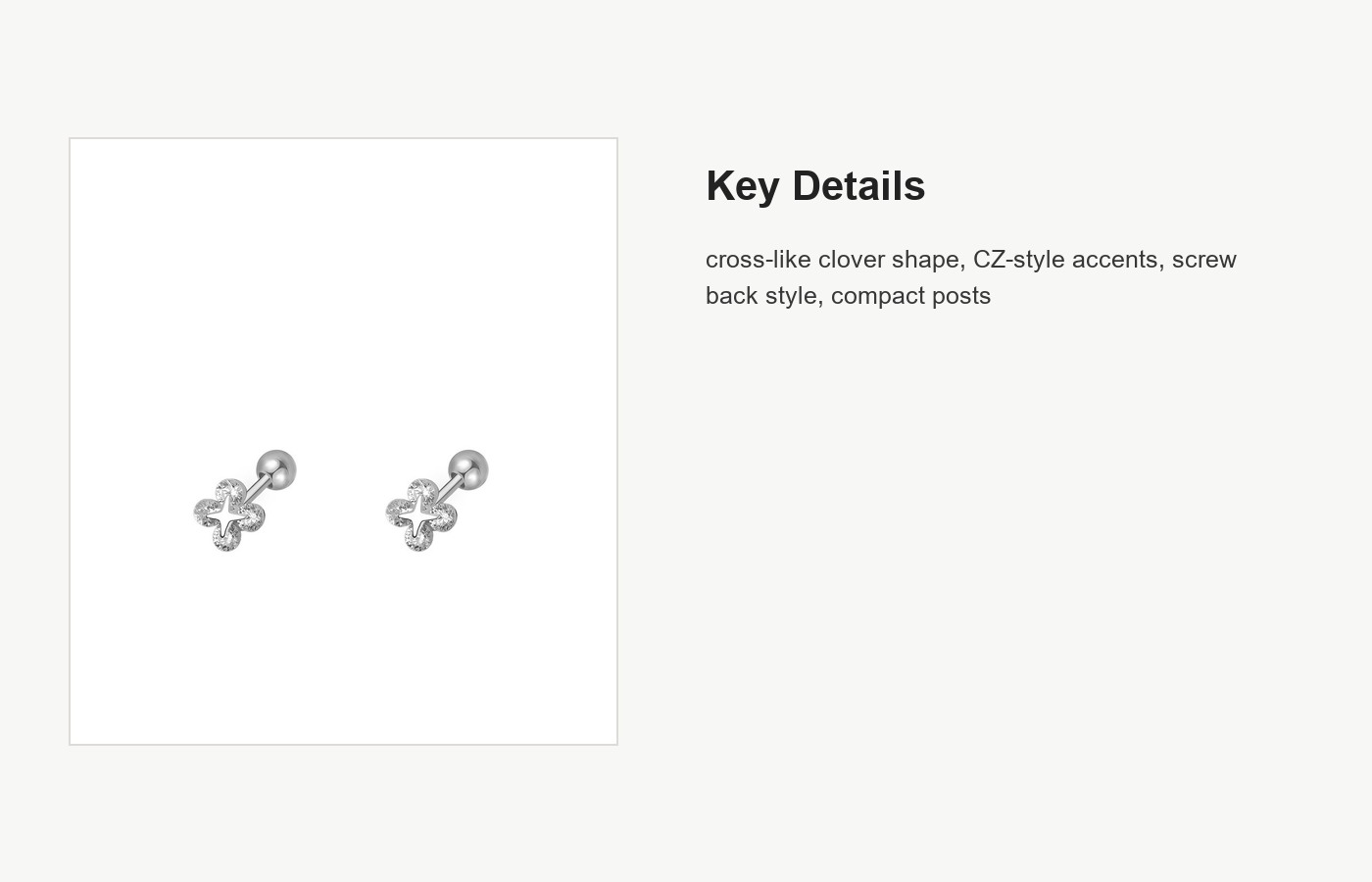 S999 Silver Cross Clover Screw Back Stud Earrings detail image
