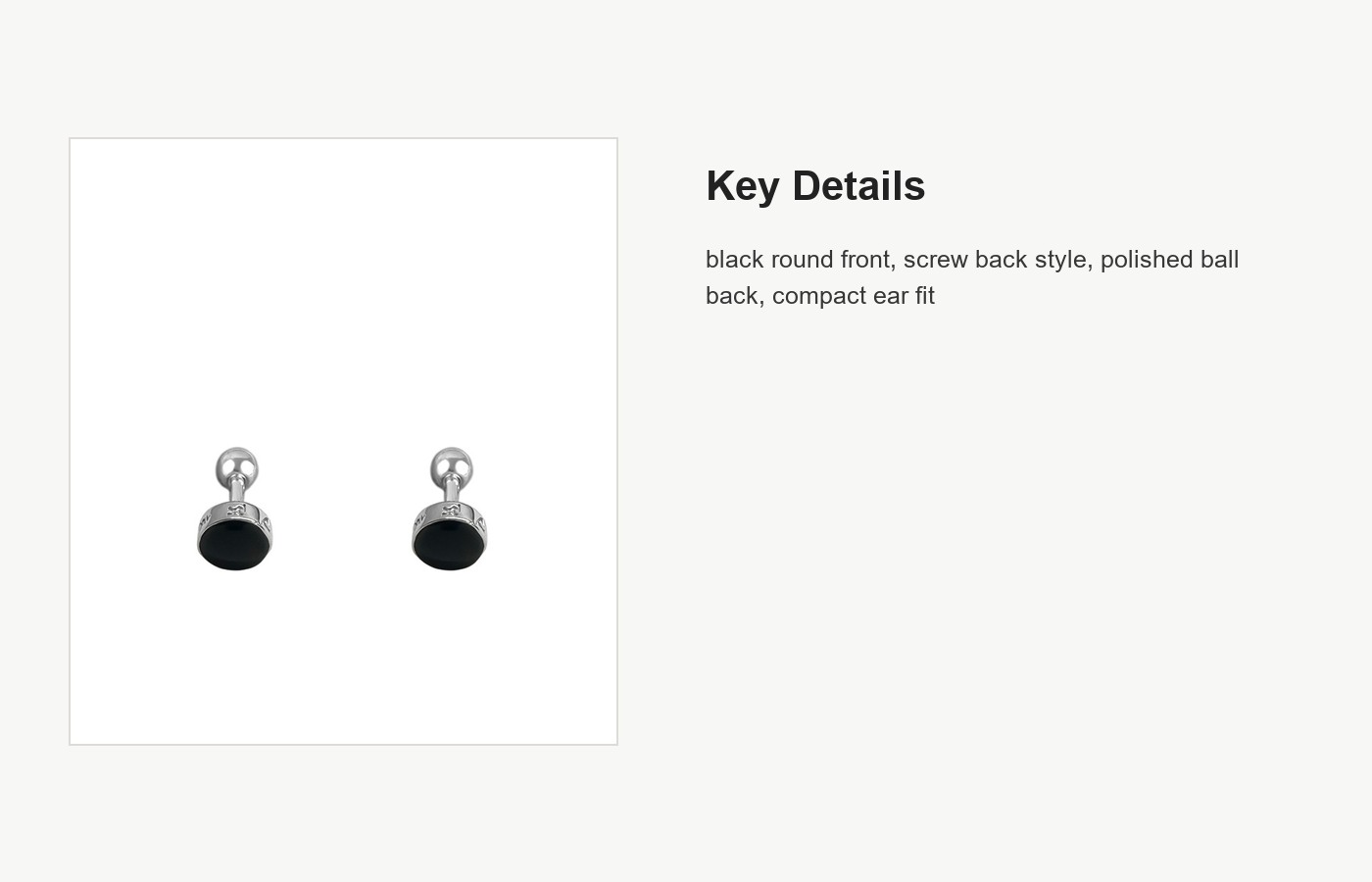 S999 Silver Black Round Screw Back Stud Earrings detail image