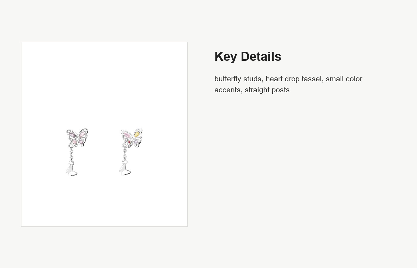 S999 Silver Butterfly Tassel Stud Earrings with Color Accents detail image