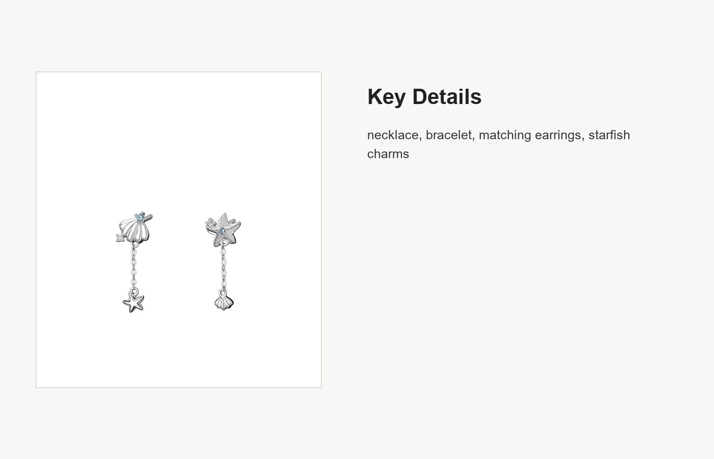 S999 Silver Summer Starfish Three Piece Jewelry Set detail image