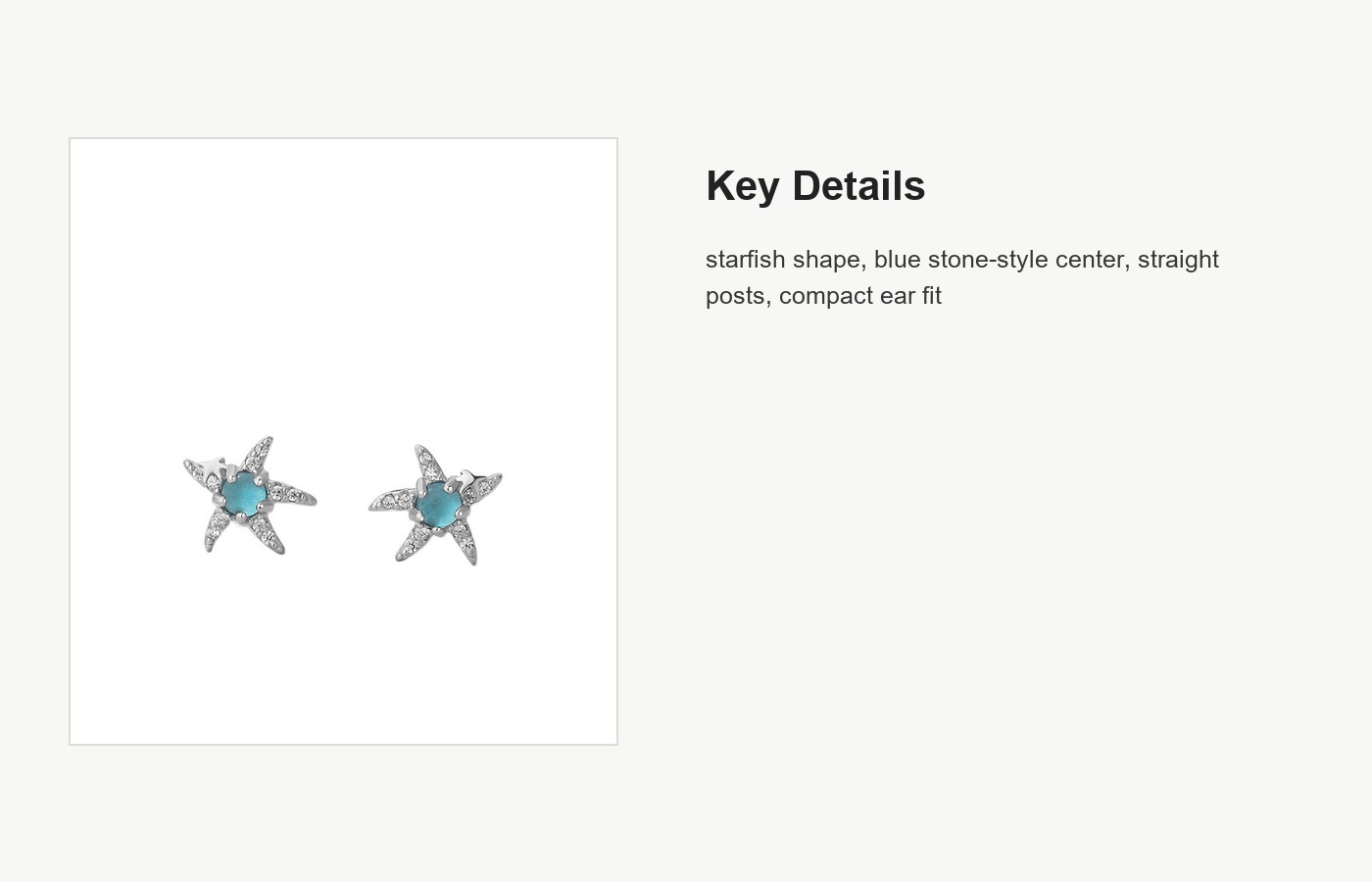S999 Silver Blue Stone Starfish Stud Earrings for Women detail image