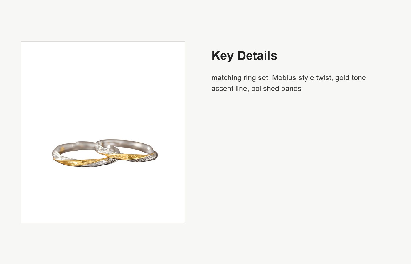 S999 Silver Mobius Couple Ring Set with Gold Accent detail image