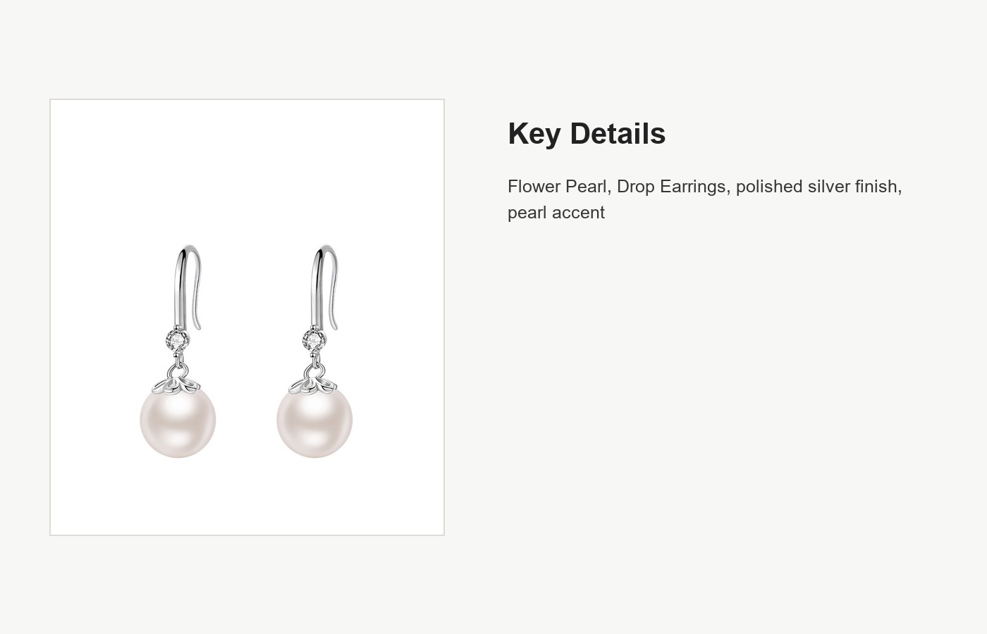 S999 Silver Flower Pearl Drop Earrings detail image