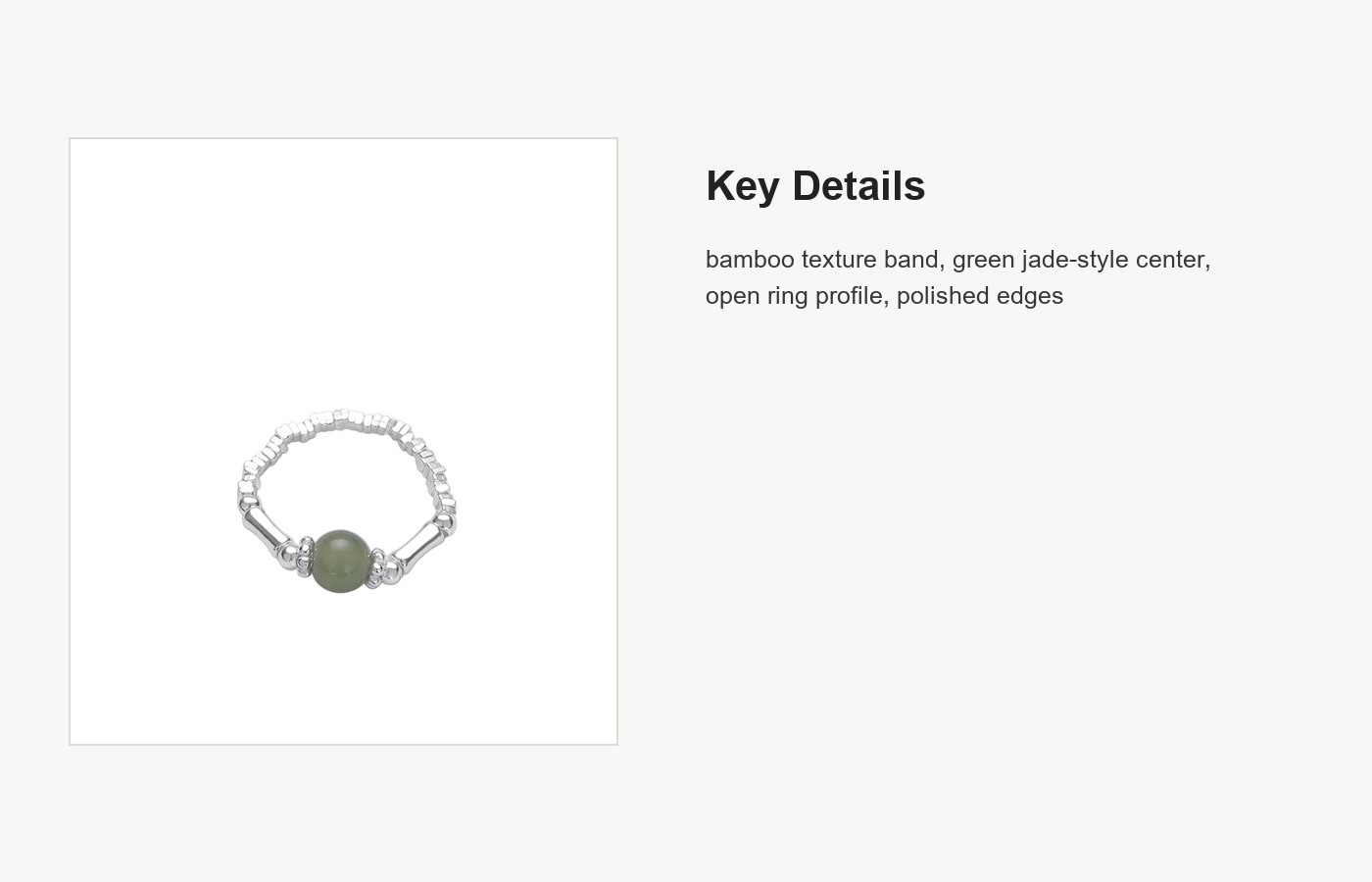 S999 Silver Bamboo Jade-Style Open Ring for Women detail image