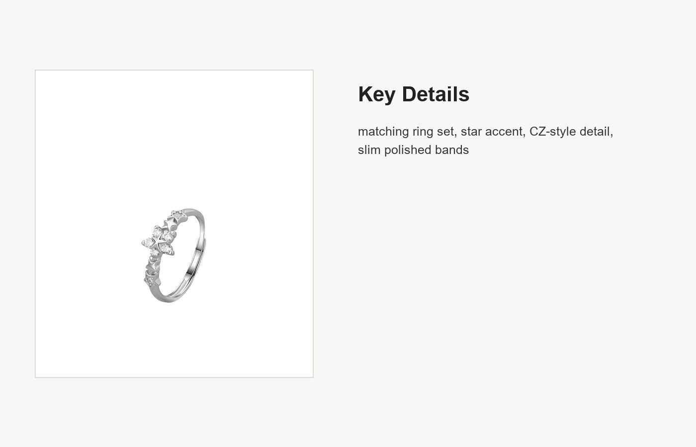 S999 Silver Star Couple Ring Set with CZ Accent detail image