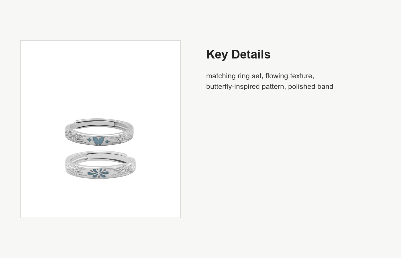S999 Silver Butterfly Stream Couple Ring Set detail image