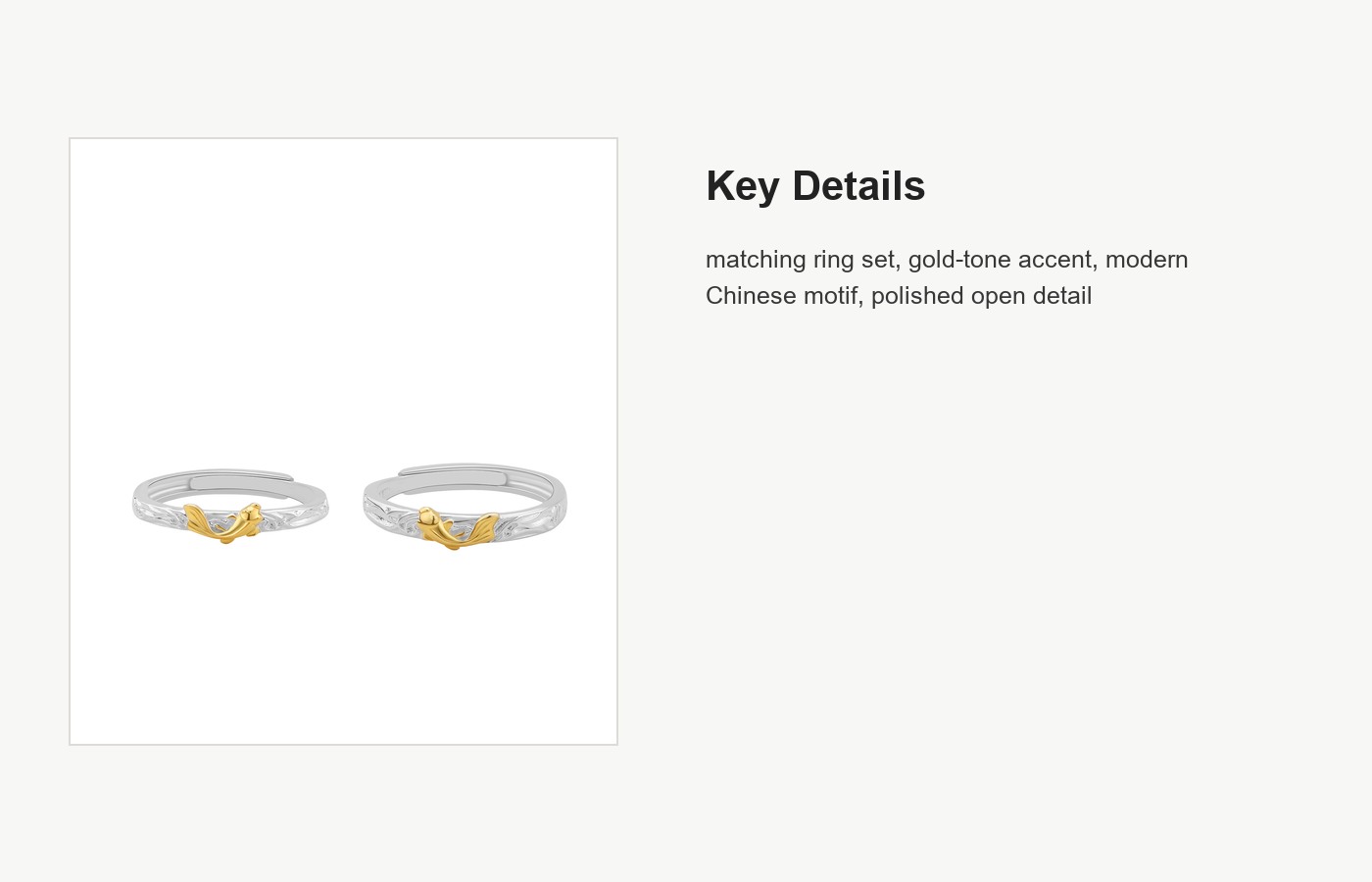 S999 Silver Mandarin Duck Couple Ring Set with Gold Accent detail image