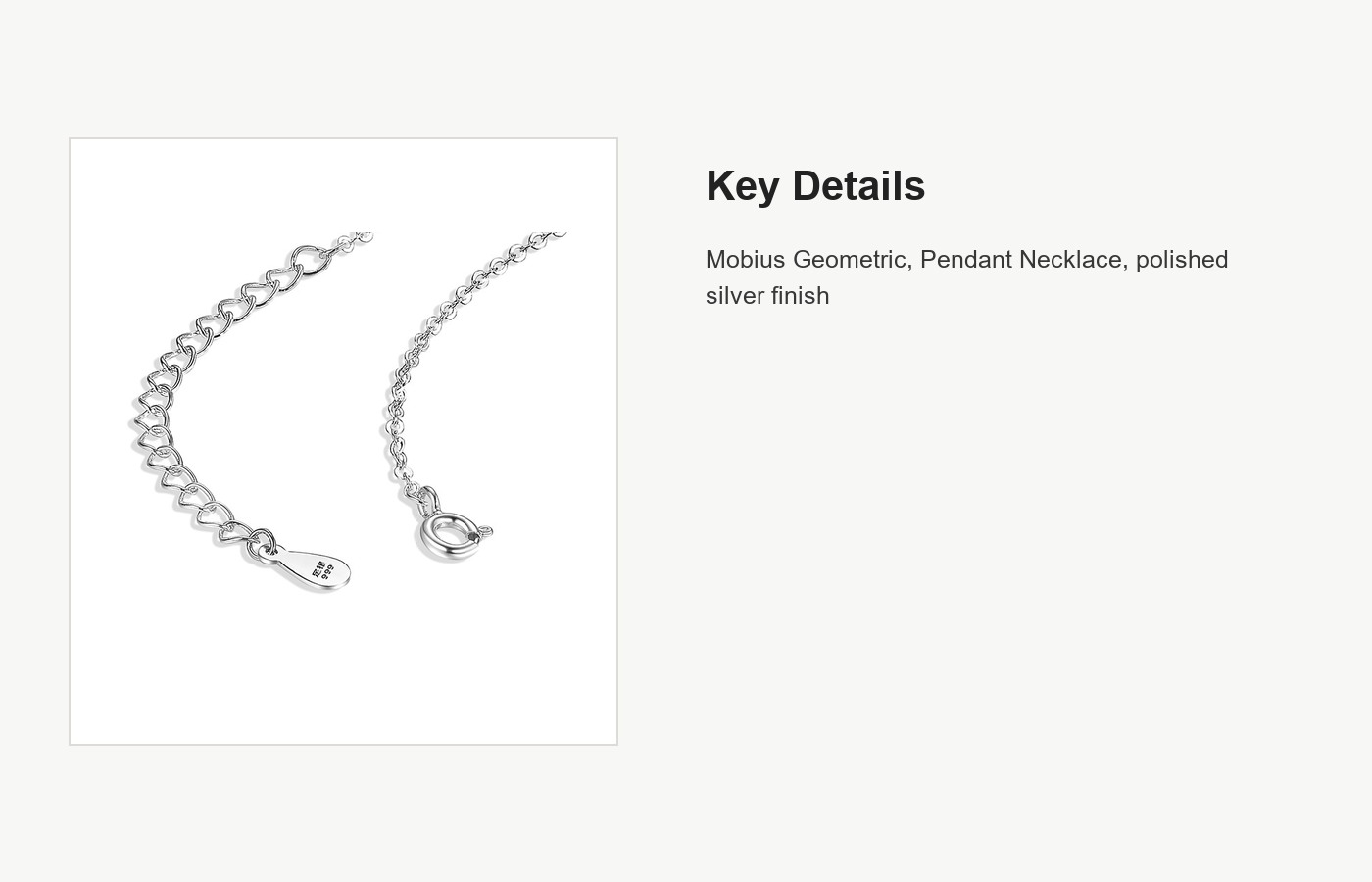S999 Silver Mobius Geometric Pendant Necklace detail image