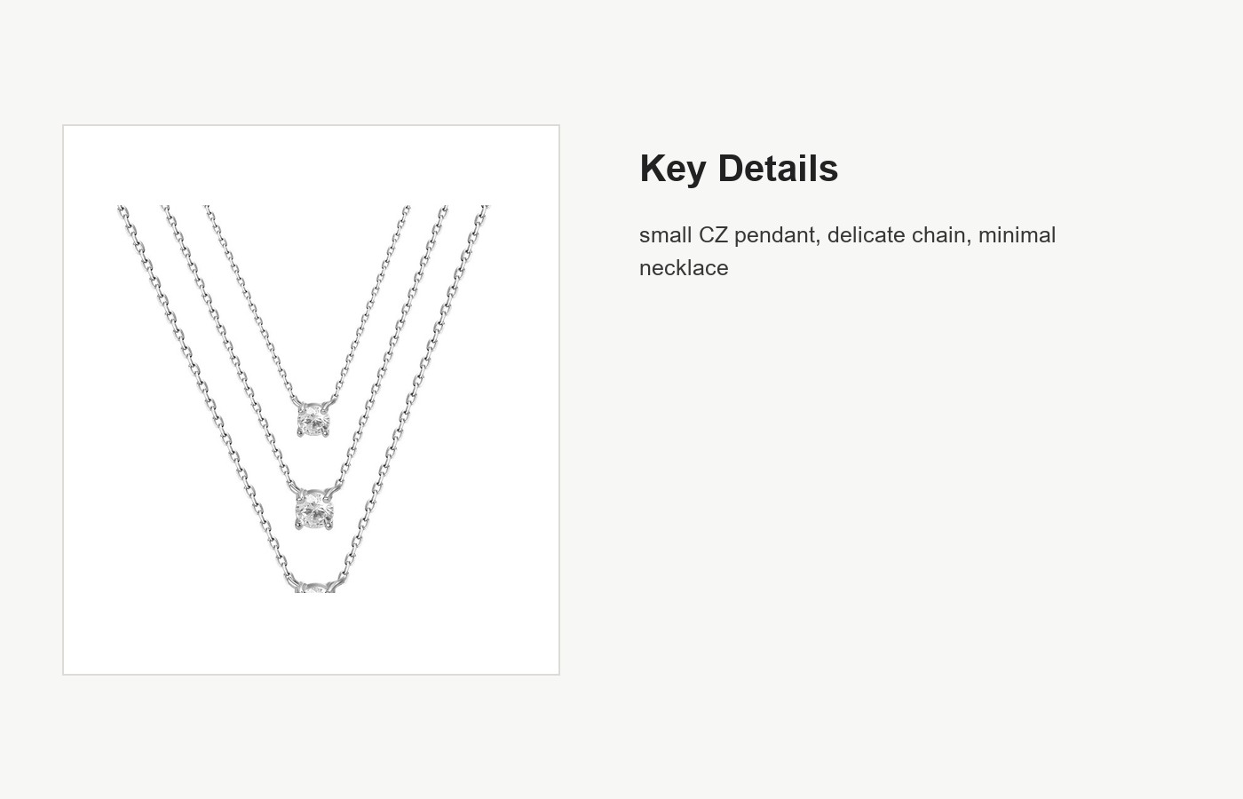 S999 Silver CZ Pendant Necklace for Women, Minimal Collarbone Chain detail image