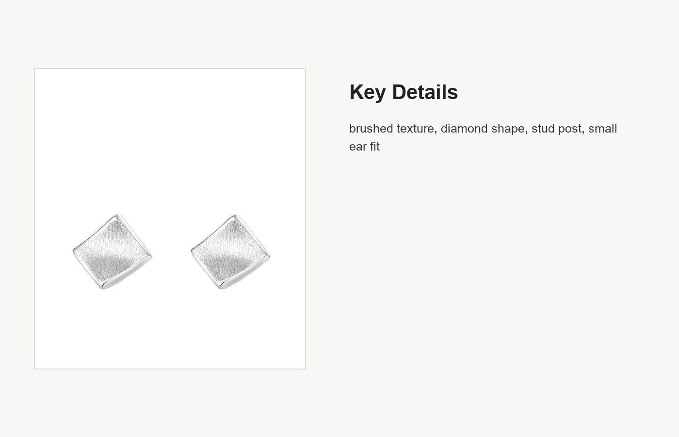S999 Silver Brushed Diamond Shape Stud Earrings for Women detail image
