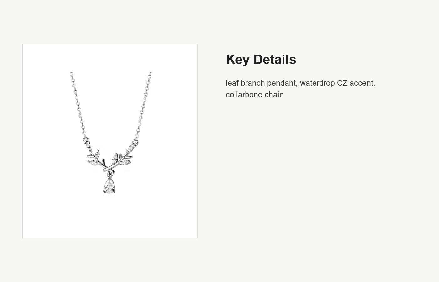 S999 Silver Laurel Leaf Waterdrop CZ Necklace for Women detail image