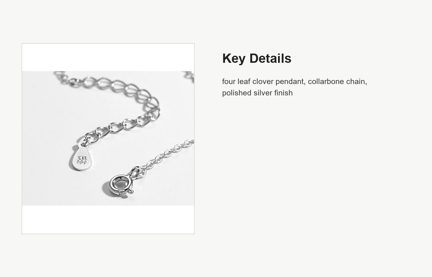 S999 Silver Lucky Clover Pendant Necklace for Women detail image
