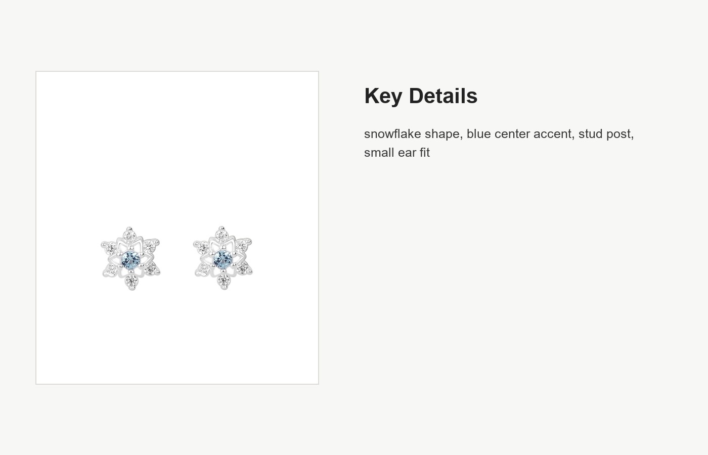 S999 Silver Snowflake Stud Earrings for Women with Blue CZ Center detail image