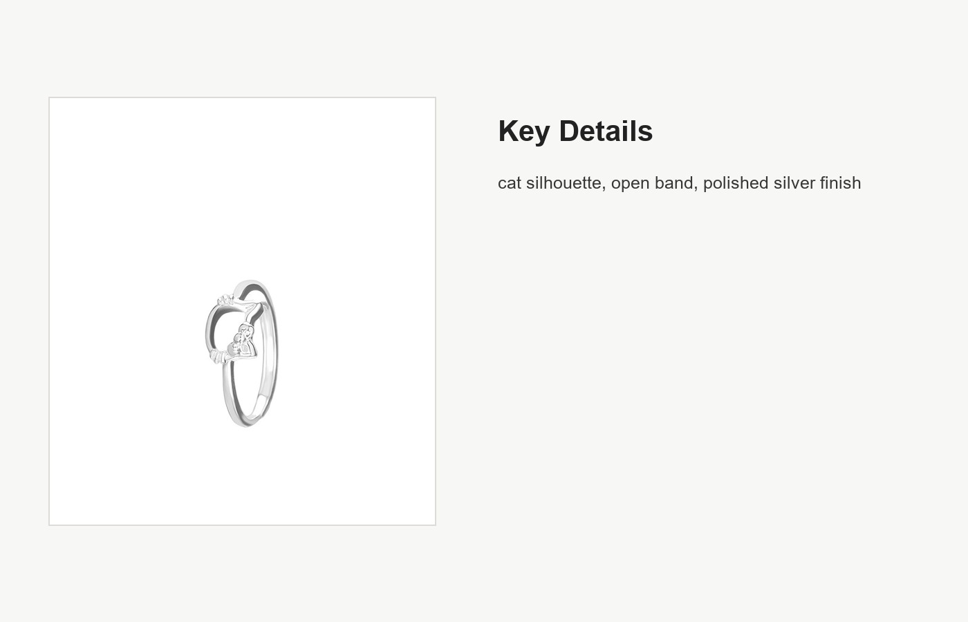 S999 Silver Cat Open Ring for Women, Playful Minimal Design detail image