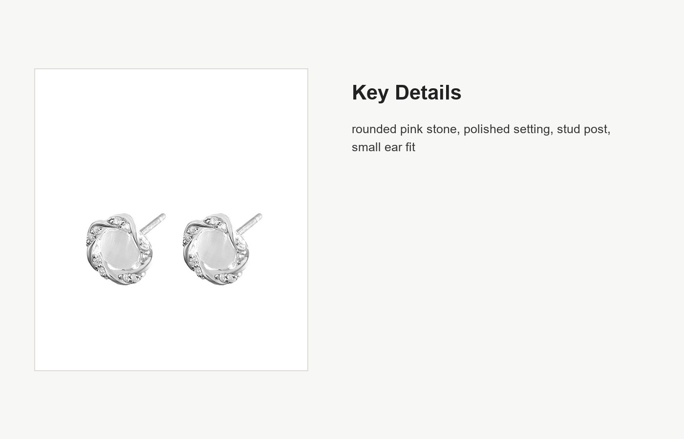 S999 Silver Pink Cat Eye Stud Earrings for Women detail image