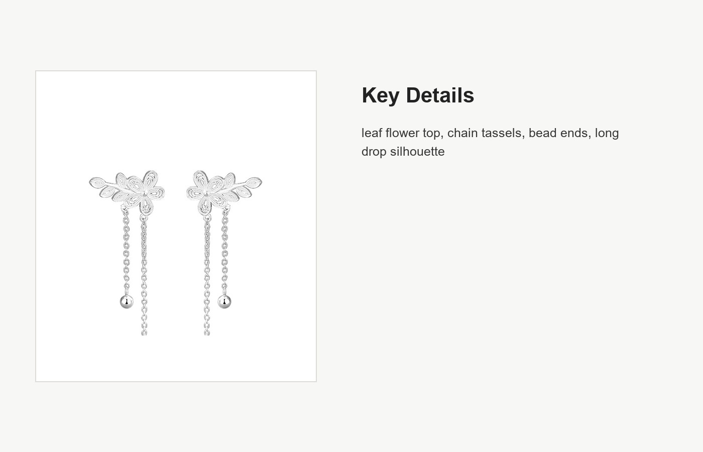 S999 Silver Leaf Flower Tassel Drop Earrings for Women detail image