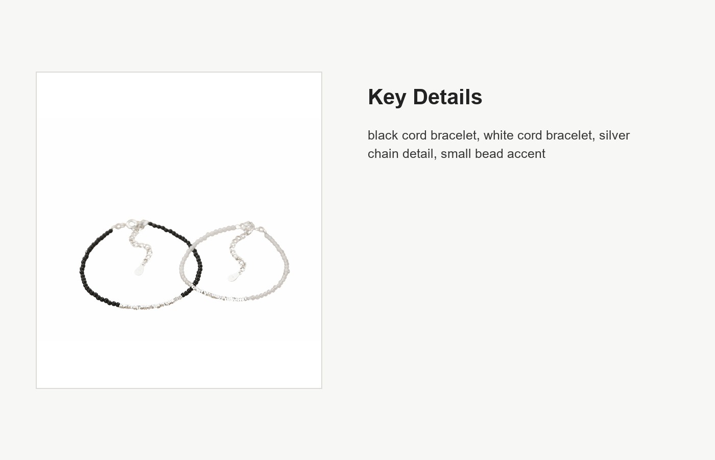 S999 Silver Agate Couple Bracelet Set with Black and White Cord detail image