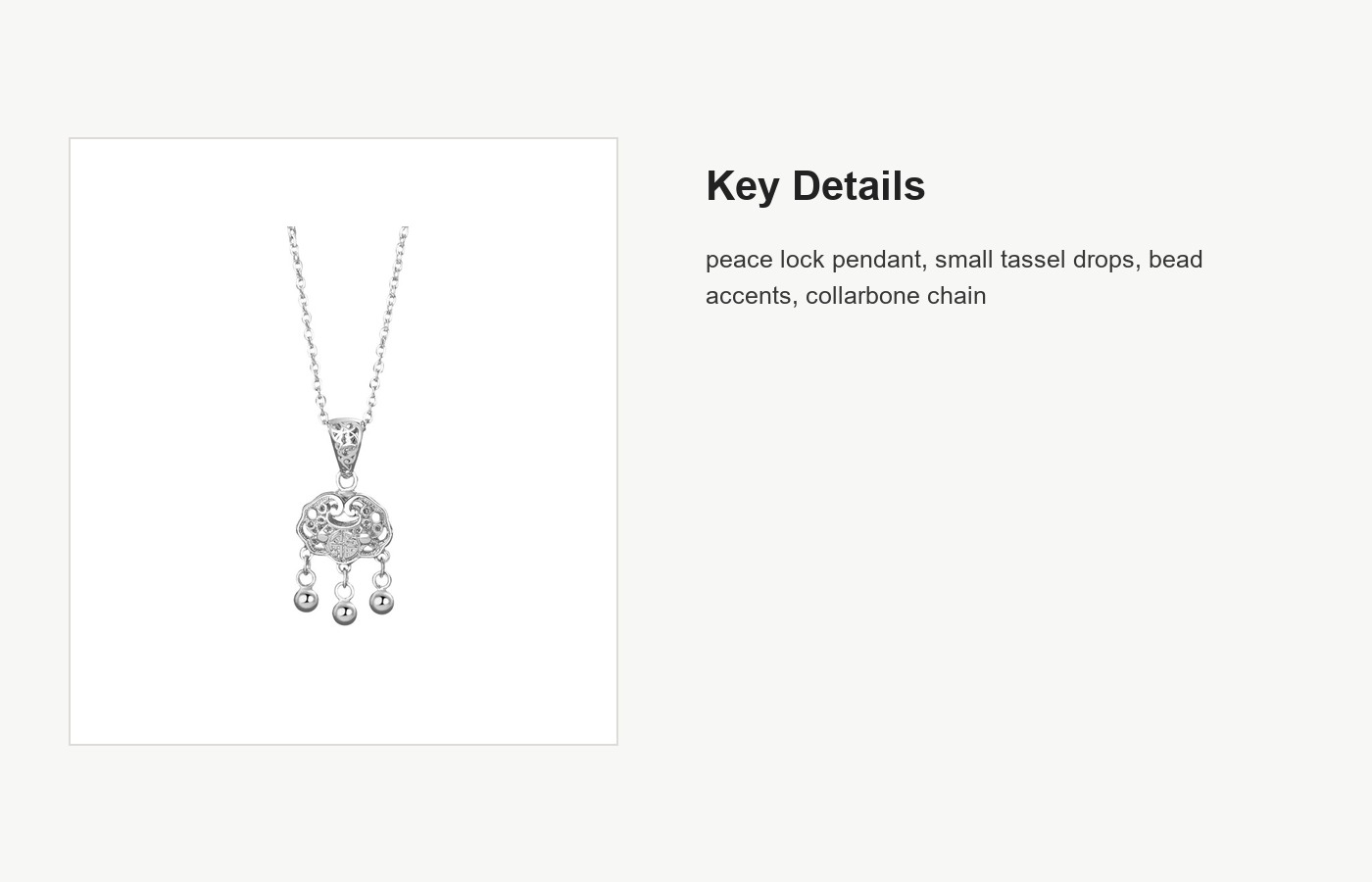 S999 Silver Peace Lock Tassel Pendant Necklace for Women detail image